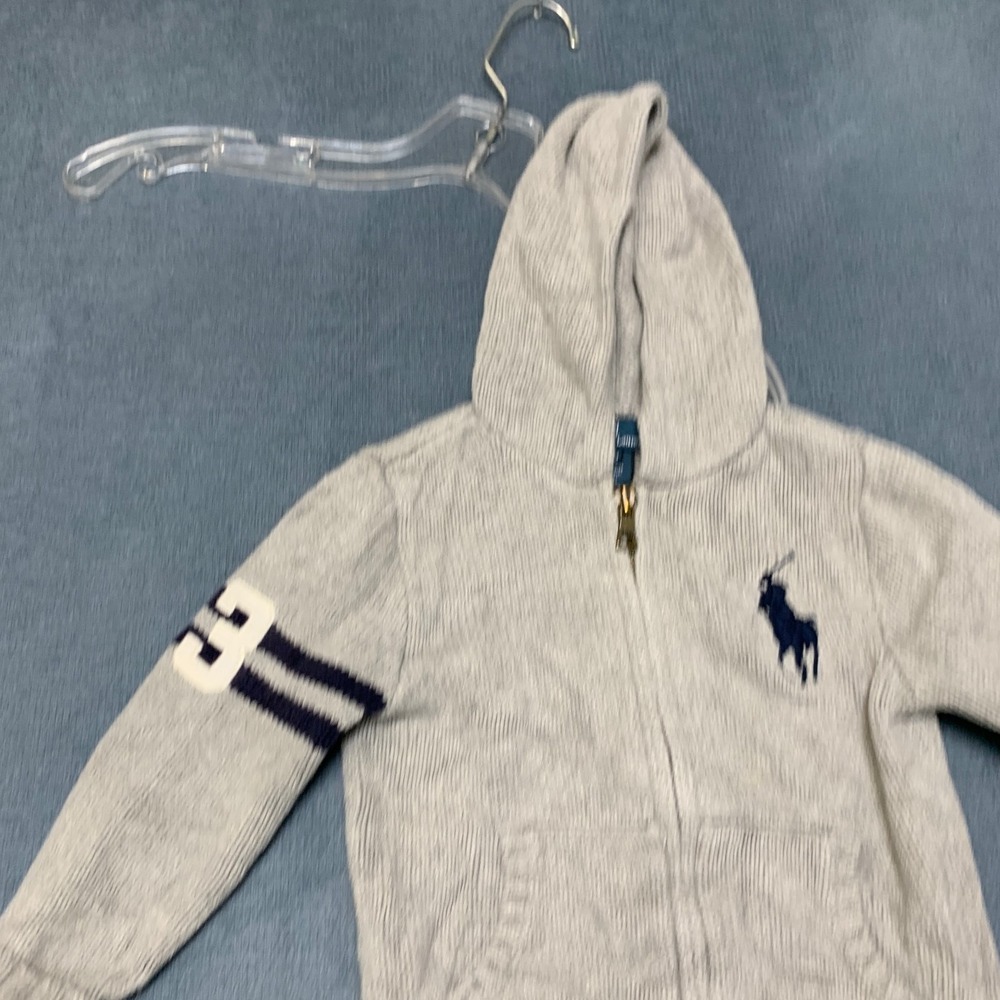Polo Ralph Lauren Sweater Boys 24M Gray Embroidered Pony Logo Hooded Full Zip - Picture 3 of 14